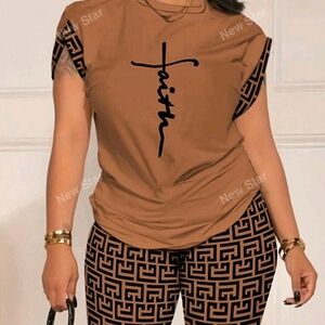 Women's Brown Graphic Top & Shorts